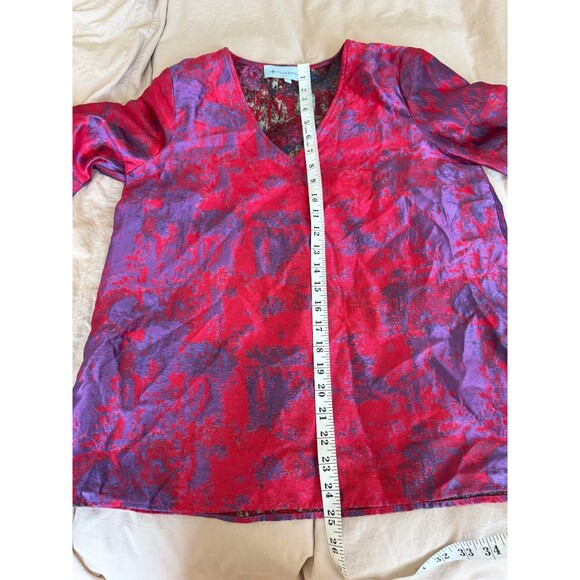 Tuckernuck Womens S Red Purple Brochade V-Neck Jacquard 3/4 Bell Sleeve Blouse - Picture 6 of 10